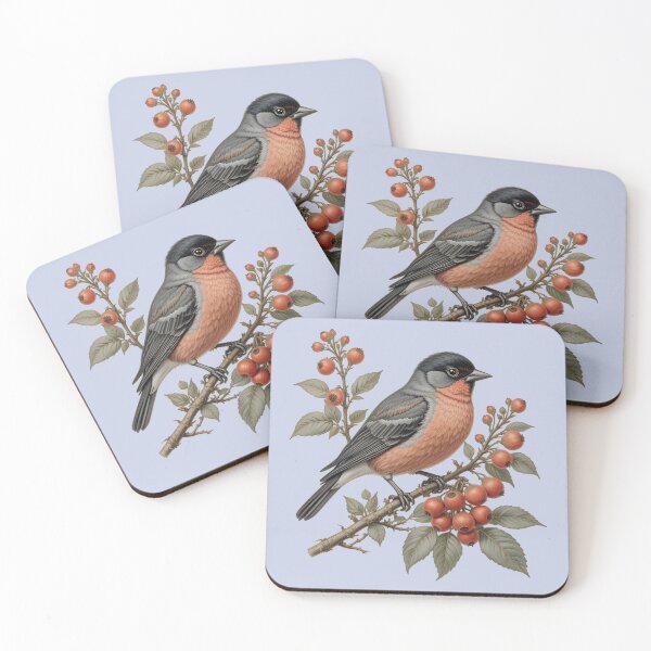 Item preview, Bullfinch on Berry Branch Colored Pencil Style Cottagecore designed and sold by BloomStudio1.