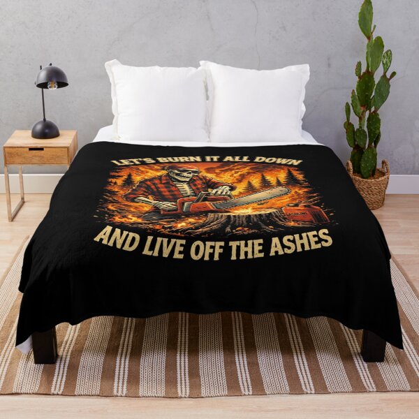 Item preview, Skeleton With Chainsaw in Flames – Burn It All Down Dark Humor Biker Skeleton Shirt designed and sold by HubCreates.