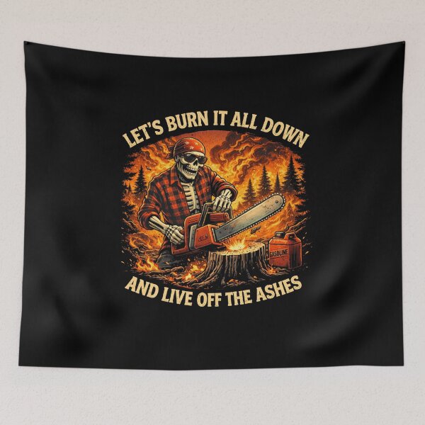 Item preview, Skeleton With Chainsaw in Flames – Burn It All Down Dark Humor Biker Skeleton Shirt designed and sold by HubCreates.