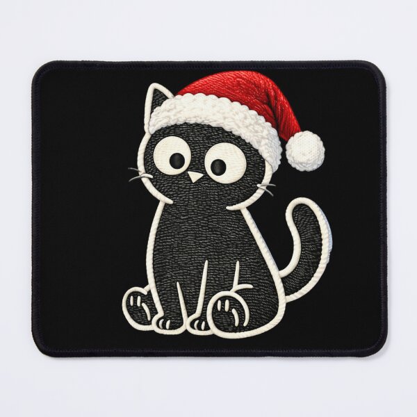 Item preview, Minimal Black Cat Wearing Santa Hat – Cute Embroidered Christmas Cat Holiday Design designed and sold by ColorSplash123.