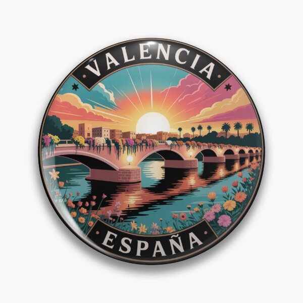 Item preview, Valencia Spain: Puente de las Flores Sunset Illustration designed and sold by CircinusStore.
