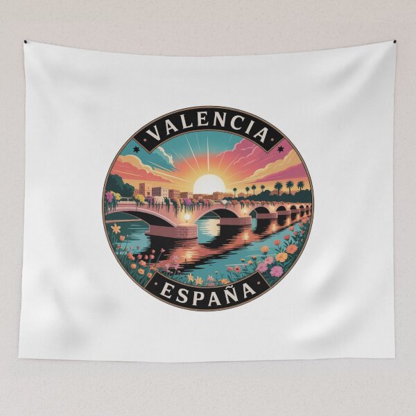 Item preview, Valencia Spain: Puente de las Flores Sunset Illustration designed and sold by CircinusStore.