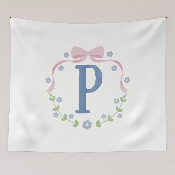 Item preview, P Initial Flowers and Bows Watercolour Wreath designed and sold by winterpumpkin.