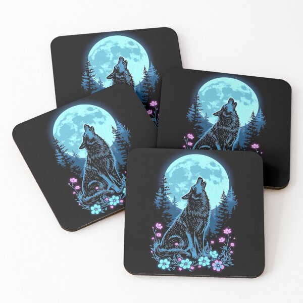 Item preview, Bioluminescent Wolf Howling at the Moon – Magical Forest T-Shirt Design designed and sold by Mitaudesign.