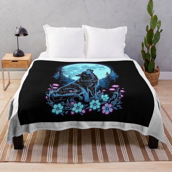 Item preview, Bioluminescent Wolf Howling at the Moon – Magical Forest T-Shirt Design designed and sold by Mitaudesign.