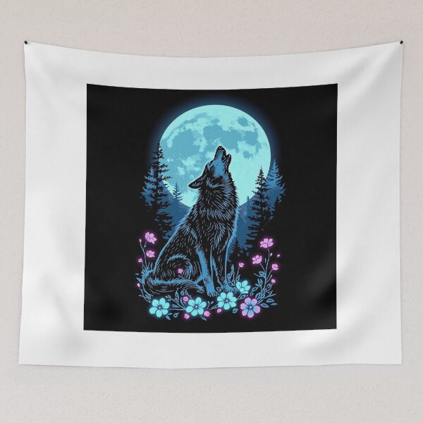 Item preview, Bioluminescent Wolf Howling at the Moon – Magical Forest T-Shirt Design designed and sold by Mitaudesign.