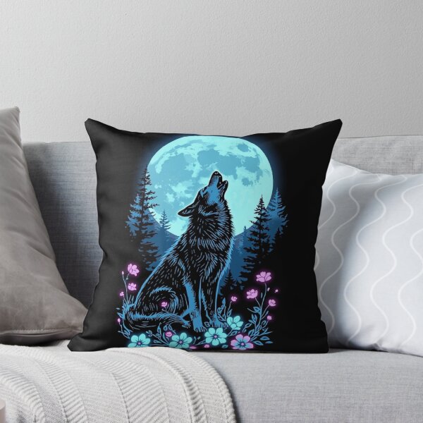 Item preview, Bioluminescent Wolf Howling at the Moon – Magical Forest T-Shirt Design designed and sold by Mitaudesign.