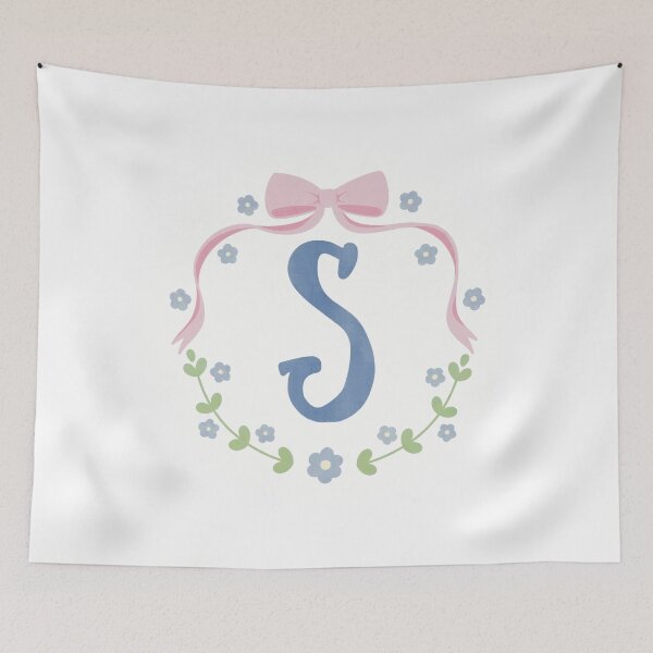 Item preview, S Initial Flowers and Bows Watercolour Wreath designed and sold by winterpumpkin.