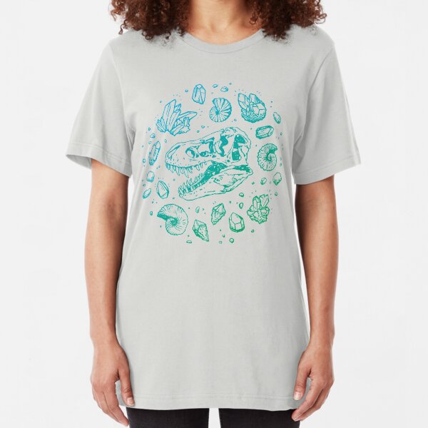 Geo-rex Vortex | Turquoise Ombré | Dinosaur Fossil Art Slim Fit T-Shirt