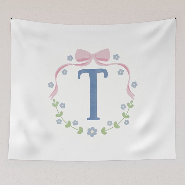 Item preview, T Initial Flowers and Bows Watercolour Wreath designed and sold by winterpumpkin.