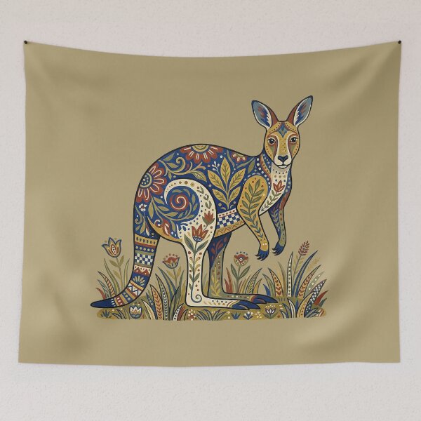 Item preview, Rustic Outback Wallaroo (Osphranter robustus) - Australian Folk Art Print designed and sold by FreiherrPK.