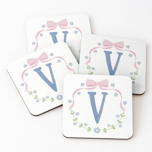 Item preview, V Initial Flowers and Bows Watercolour Wreath designed and sold by winterpumpkin.