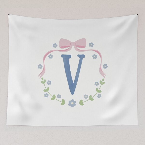 Item preview, V Initial Flowers and Bows Watercolour Wreath designed and sold by winterpumpkin.