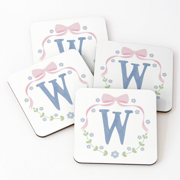 Item preview, W Initial Flowers and Bows Watercolour Wreath designed and sold by winterpumpkin.