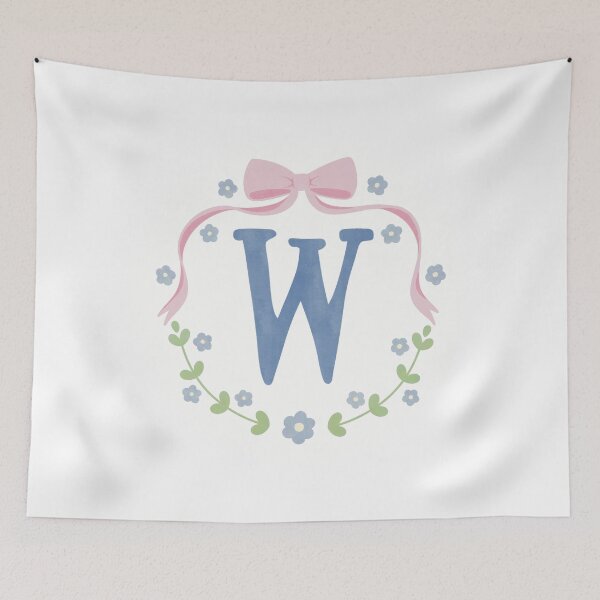 Item preview, W Initial Flowers and Bows Watercolour Wreath designed and sold by winterpumpkin.