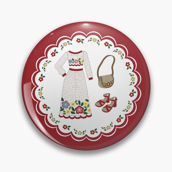 Item preview, Vintage 70s paper doll Floral Folk Embroidery & Gingham: Boho Chic Dress Outfit Illustration designed and sold by storieslanguage.