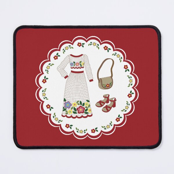 Item preview, Vintage 70s paper doll Floral Folk Embroidery & Gingham: Boho Chic Dress Outfit Illustration designed and sold by storieslanguage.