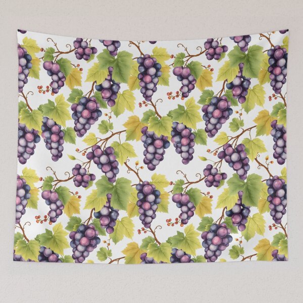 Item preview, Grapes Pattern on a White Background | Nature-Inspired Art designed and sold by UnhingedBird.