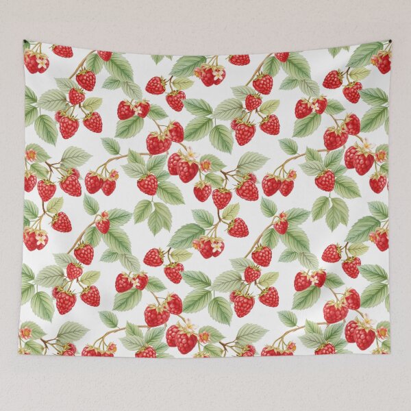 Item preview, Raspberry Pattern on a White Background | Nature-Inspired Art designed and sold by UnhingedBird.