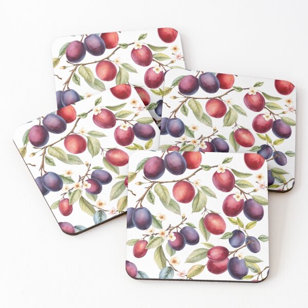 Item preview, Plum Pattern on a White Background | Nature-Inspired Art designed and sold by UnhingedBird.