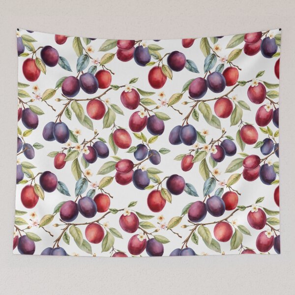 Item preview, Plum Pattern on a White Background | Nature-Inspired Art designed and sold by UnhingedBird.