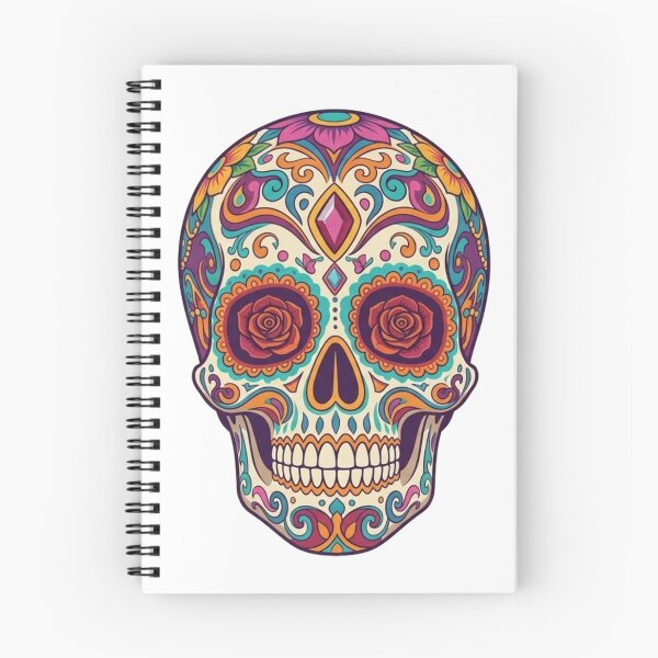 Artikelvorschau, Bunte mexikanische Schädelillustration – Santa Muerte, Día de los Muertos, Zuckerschädelkunst entworfen und verkauft von Cauldron Crafts.