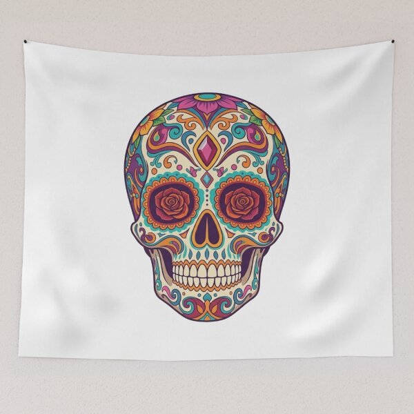 Item preview, Colorful Mexican Skull Illustration – Santa Muerte, Día de los Muertos, Sugar Skull Art designed and sold by Cauldron Crafts.