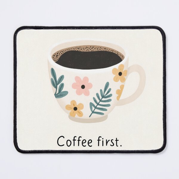 Item preview, Coffee First Floral Coffee Cup Icon Illustration designed and sold by BobaBunny76.