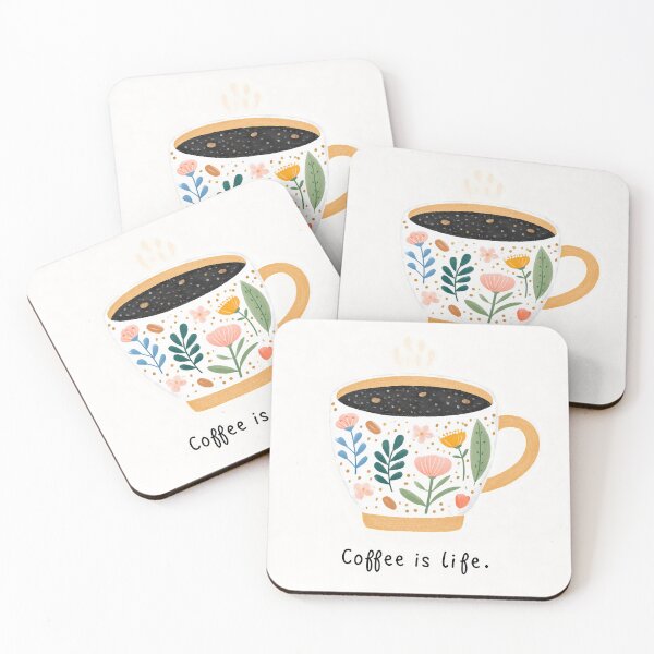 Item preview,  Coffee Is Life Floral Coffee Cup Illustration designed and sold by BobaBunny76.