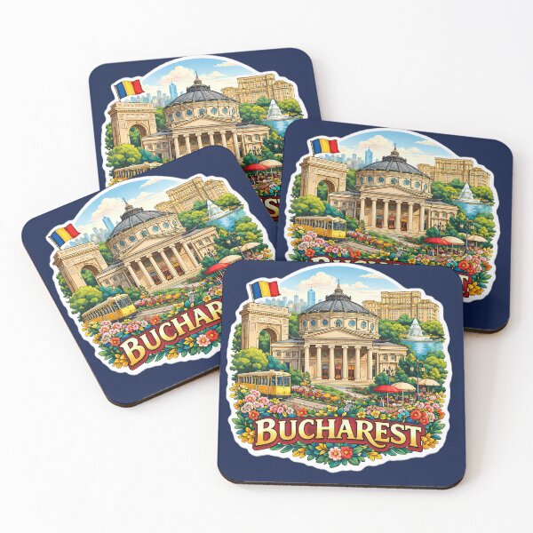 Item preview, Bucharest Travel Sticker – Romanian Athenaeum & Arcul de Triumf Illustration designed and sold by Alice Cristalis.