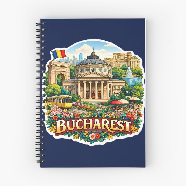 Item preview, Bucharest Travel Sticker – Romanian Athenaeum & Arcul de Triumf Illustration designed and sold by Alice Cristalis.