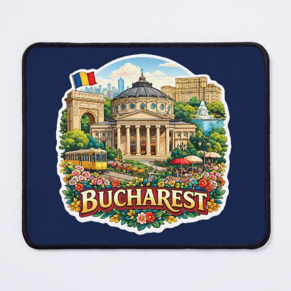 Item preview, Bucharest Travel Sticker – Romanian Athenaeum & Arcul de Triumf Illustration designed and sold by Alice Cristalis.
