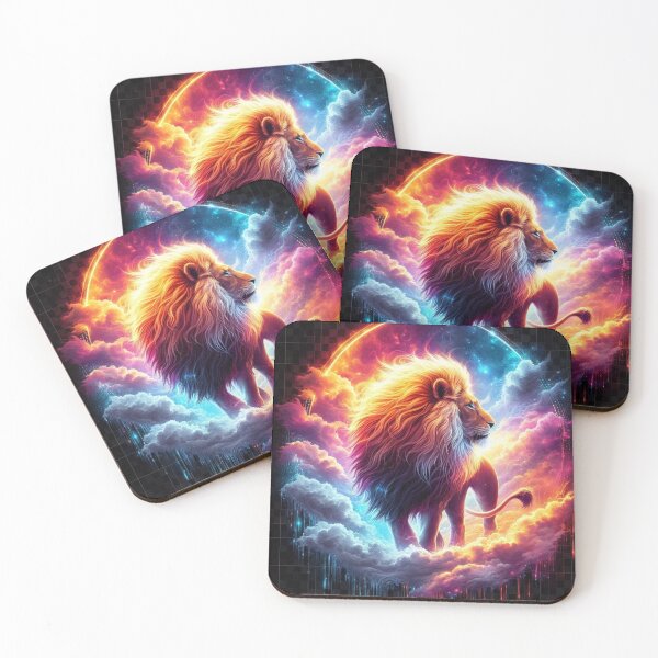 Item preview, Glowing Lion with Radiant Mane in Cloud Landscape – Fantasy T-Shirt Design designed and sold by Mitaudesign.