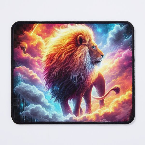 Item preview, Glowing Lion with Radiant Mane in Cloud Landscape – Fantasy T-Shirt Design designed and sold by Mitaudesign.