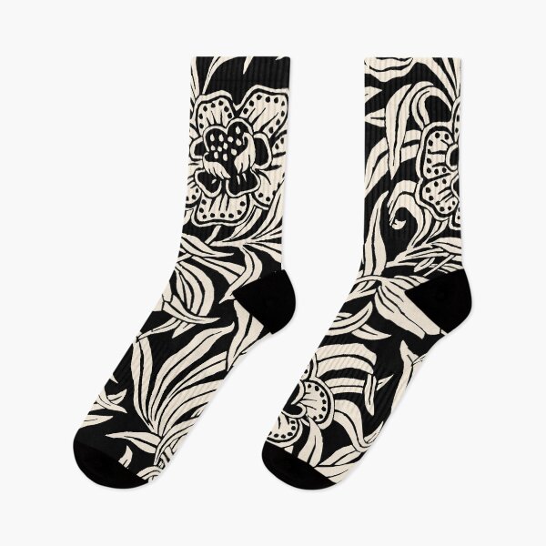 Item preview, Art Nouveau Vintage Floral Botanical Woodblock Flower Pattern in Black and Almond Cream designed and sold by kierkegaard.