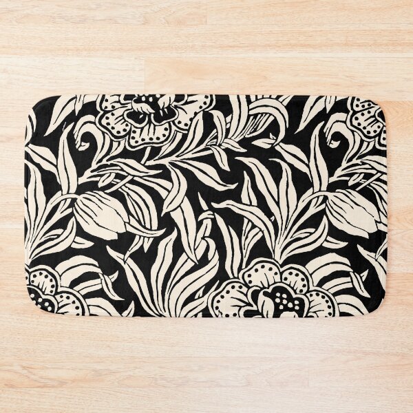 Item preview, Art Nouveau Vintage Floral Botanical Woodblock Flower Pattern in Black and Almond Cream designed and sold by kierkegaard.