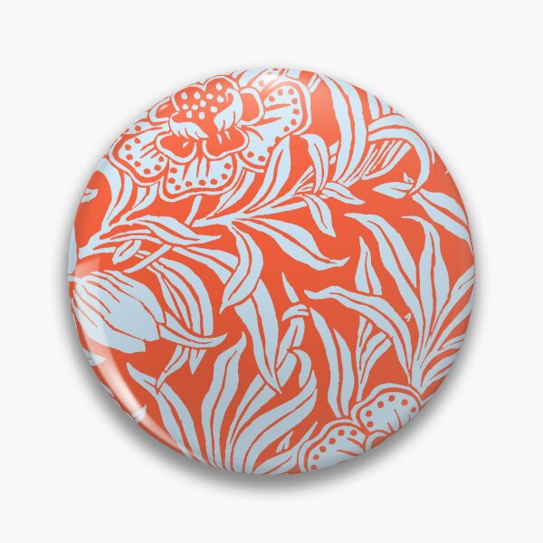 Item preview, Art Nouveau Vintage Floral Botanical Woodblock Flower Pattern in Ice Blue and Persimmon Orange designed and sold by kierkegaard.