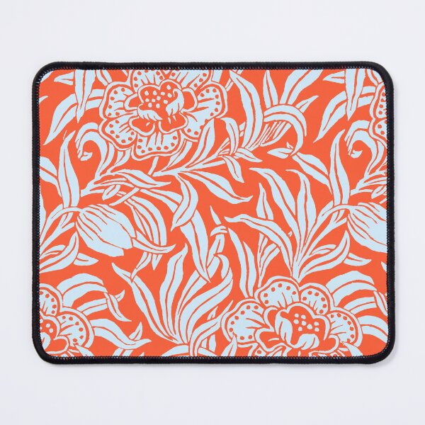 Item preview, Art Nouveau Vintage Floral Botanical Woodblock Flower Pattern in Ice Blue and Persimmon Orange designed and sold by kierkegaard.