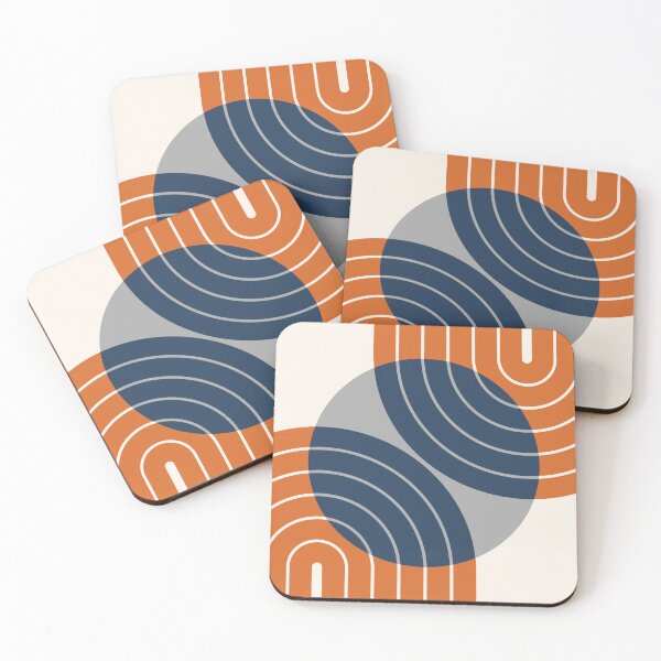 Item preview, Navy Orange Retro Overlapping Circle Pattern | Mid Century Modern Abstract Lines Design designed and sold by nineFlorals.