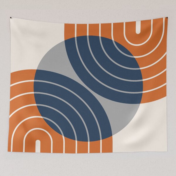 Item preview, Navy Orange Retro Overlapping Circle Pattern | Mid Century Modern Abstract Lines Design designed and sold by nineFlorals.