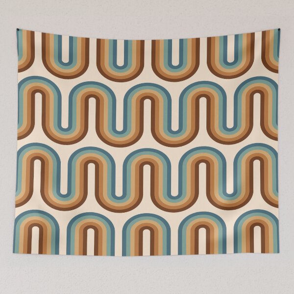Item preview, Retro MCM Wave Pattern  - Blue, chocolate brown and beige designed and sold by JMgraphic.
