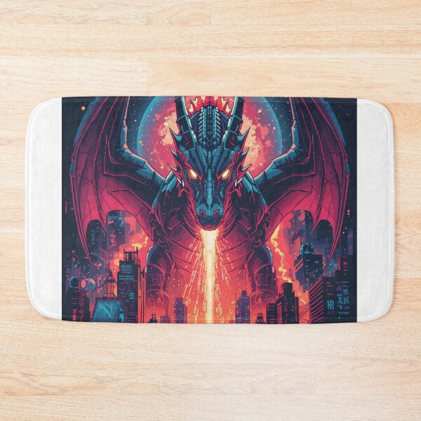 Item preview, Neon Mechanical Dragon Rising from Cyberpunk City – Futuristic T-Shirt Design designed and sold by Mitaudesign.