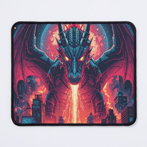 Item preview, Neon Mechanical Dragon Rising from Cyberpunk City – Futuristic T-Shirt Design designed and sold by Mitaudesign.