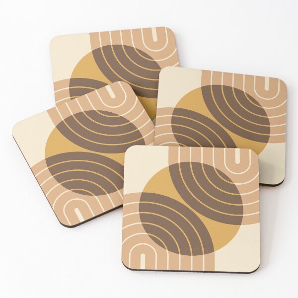 Item preview, Caramel Latte Retro Geometric Lines Pattern | Abstract Retro Sun Circle Design designed and sold by nineFlorals.