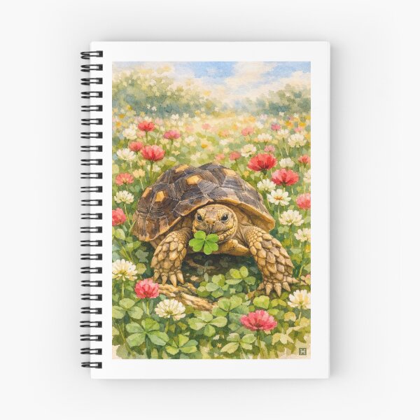 Item preview, Watercolor Happy Birthday Sulcata Tortoise with lucky clover designed and sold by Sulcata Studio.