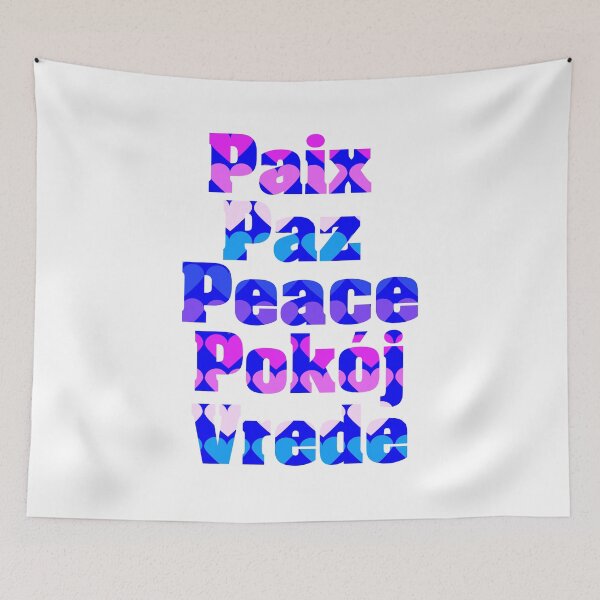 Item preview, Multilingual Peace Typography with Pastel Hearts Peace Paix Paz Pokój Vrede Love and Unity Design designed and sold by ValeriesGallery.