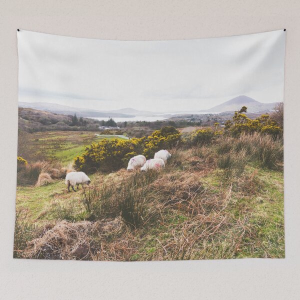 Item preview, Irish Sheep Grazing the Wild Connemara Hills designed and sold by AshleyMobleyArt.