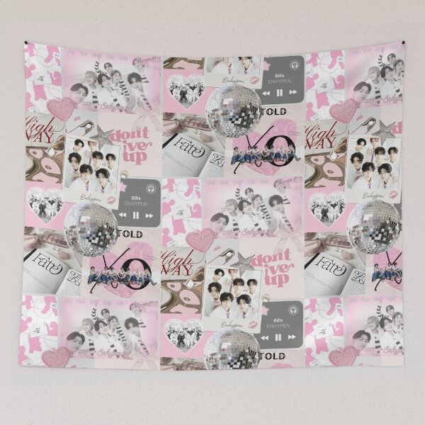 Item preview, ENHYPEN Aesthetic Pink Collage | K-Pop Pastel Scrapbook Design designed and sold by KryaArts27.
