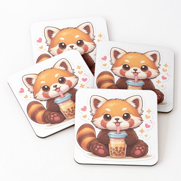 Item preview, An adorable red panda enjoying a bubble tea in this cute kawaii-style sticker design. designed and sold by PIXEL POP DESIGNS - Beyond the Norm!.