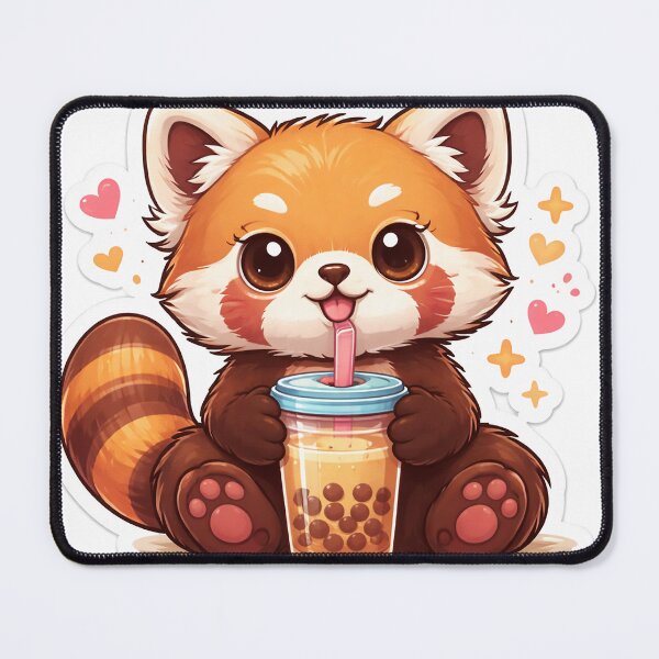 Item preview, An adorable red panda enjoying a bubble tea in this cute kawaii-style sticker design. designed and sold by PIXEL POP DESIGNS - Beyond the Norm!.